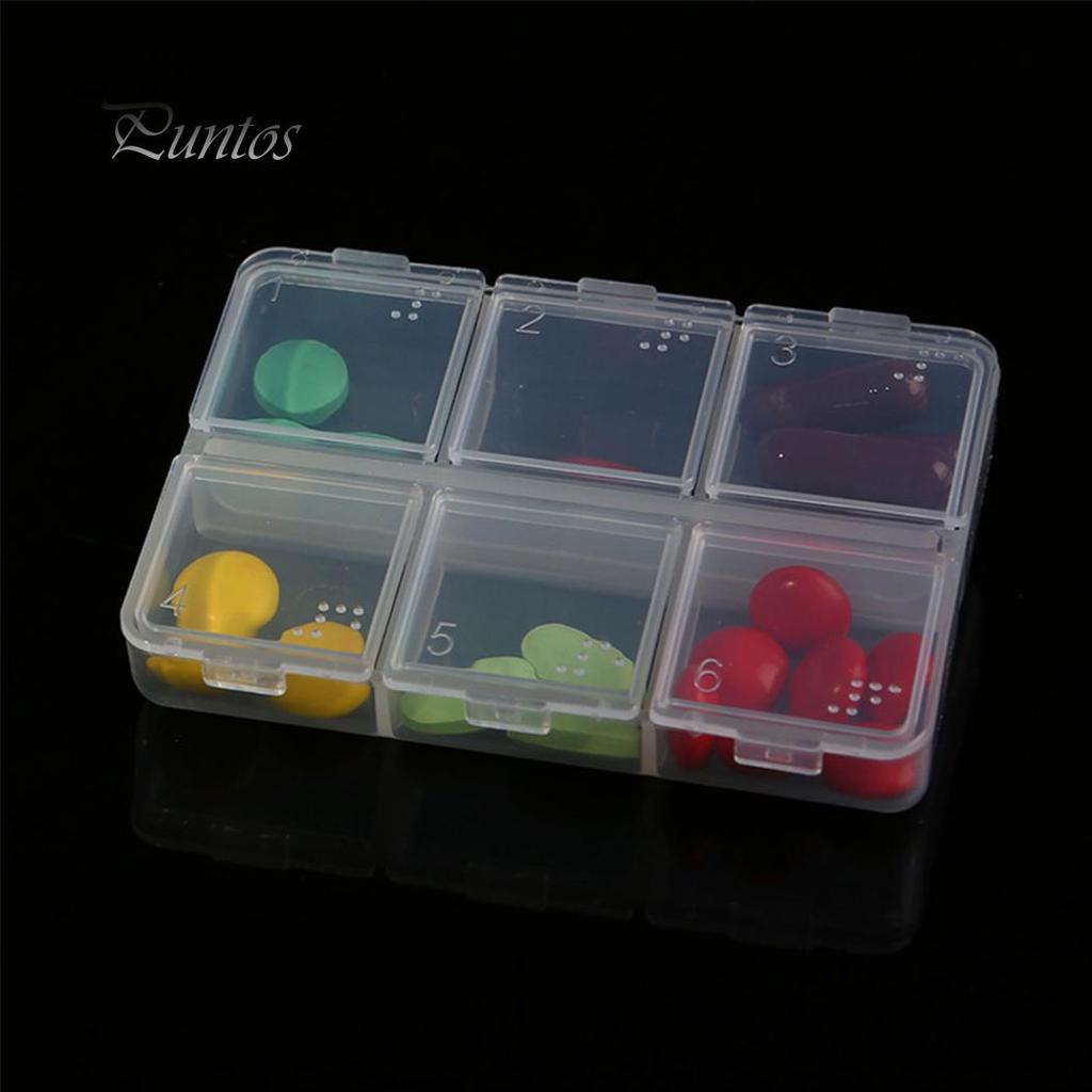 Пустой прозрачный шрифт Брайля, 6 ячеек, таблетки, лекарства, чехол для хранения лекарств, пластиковая коробка, портативный