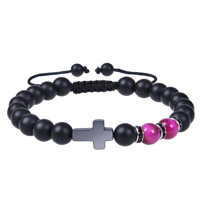 Эксклюзивный плетеный браслет из тигрового глаза 8 мм и черного матового камня - Праздничный подарок