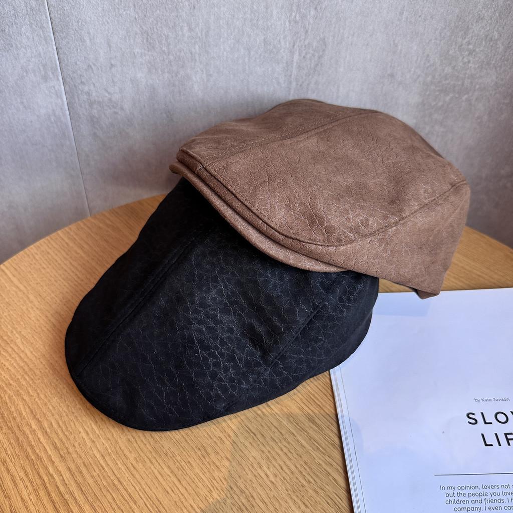 Suede Simple Beret With Solid Color Design For Windproof Warm Winter Wear