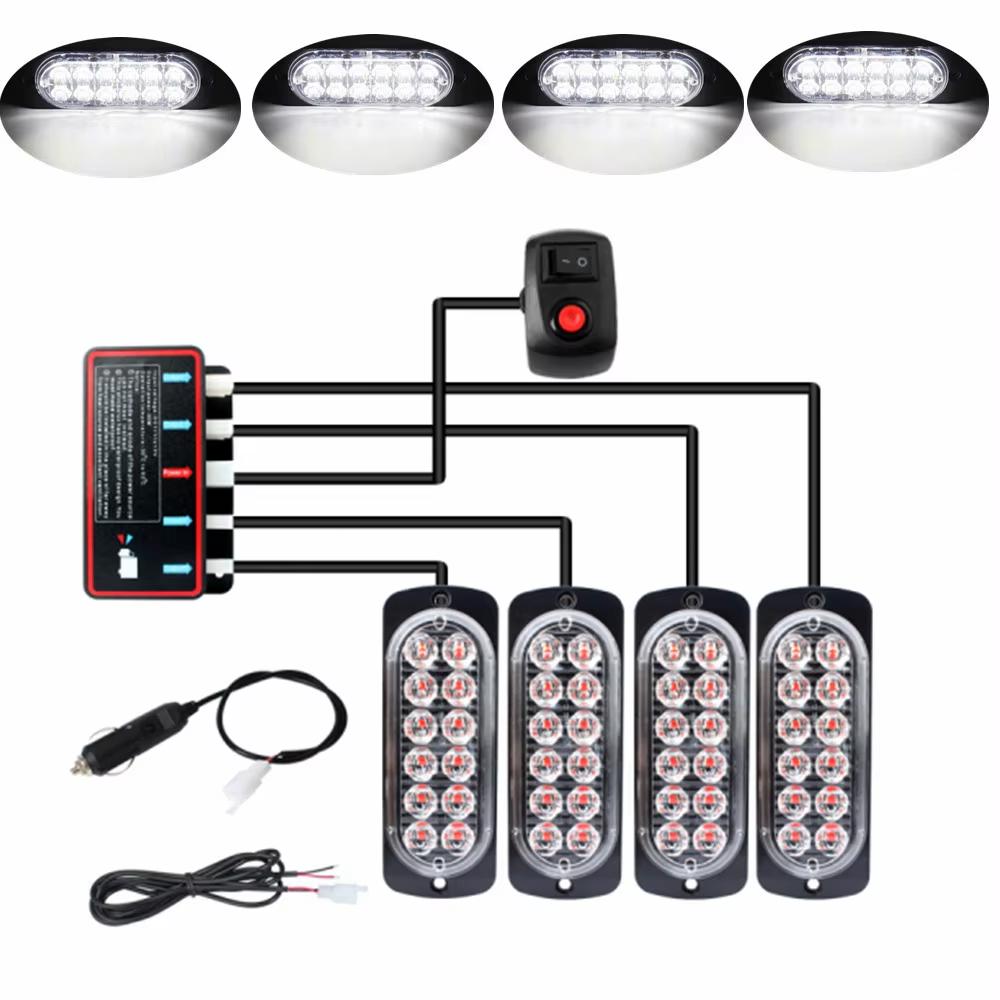 4 in 1 LED Grill Side Marker Strobe Lights Kit Emergency Car Truck Warning Beacon Lights Lamps 12V Flashing LED Police Light