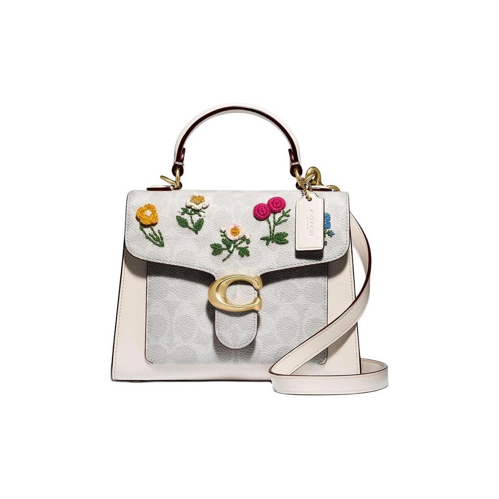 Coach Tabby 20 Top Handle Floral Embroidery Coated Canvas And Leather Shoulder Crossbody Handbag Small Women Handbags White 629-B4R7B