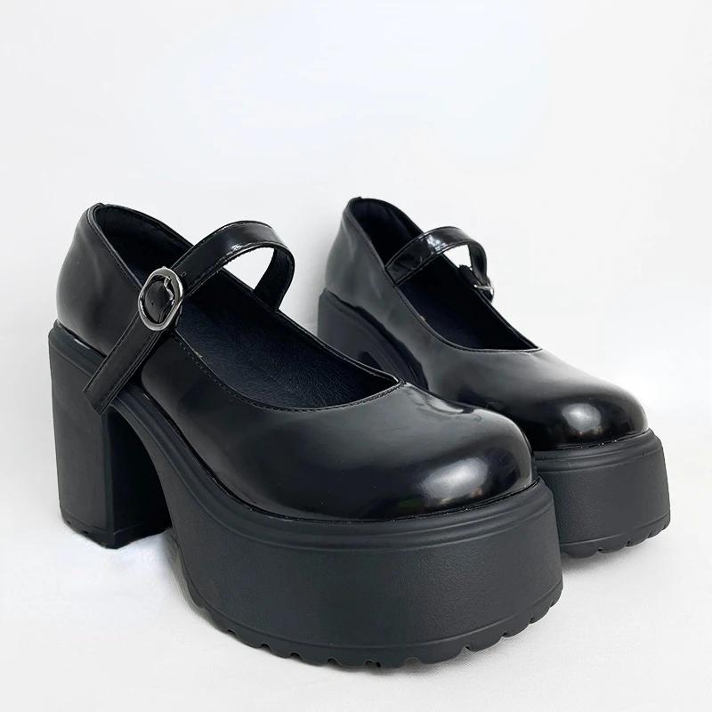 Новые модные туфли на платформе для женщин на очень высоком каблуке с пряжкой на ремешке, туфли Мэри Джейн для женщин в готическом стиле на толстом каблуке для вечеринок