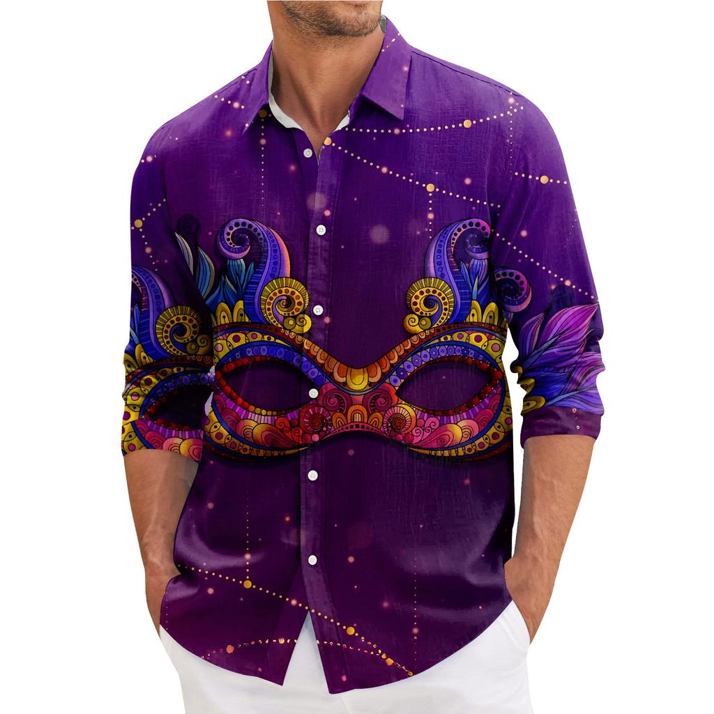 Мужская весенняя повседневная свободная рубашка с длинным рукавом с принтом Мужская рубашка