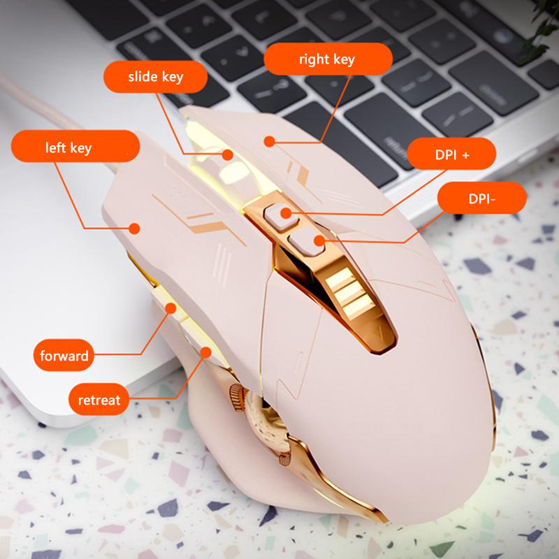 iMICE Wired Game Mouse 4000DPI Seven Keys Mute Button Gaming Mice Cool RGB Lighting Comfortable Hand-Feeling For Office Games