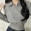 Women's Short Sweater Spring Autumn Long-sleeved Polo Collar Knitted Jumper Pullover Knitted Crop Tops