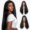 Women's Black Long Synthetic Fibre Wig Ladies Daily Use Natural Looking Fluffy Yaki Straight Style Wig with Headband