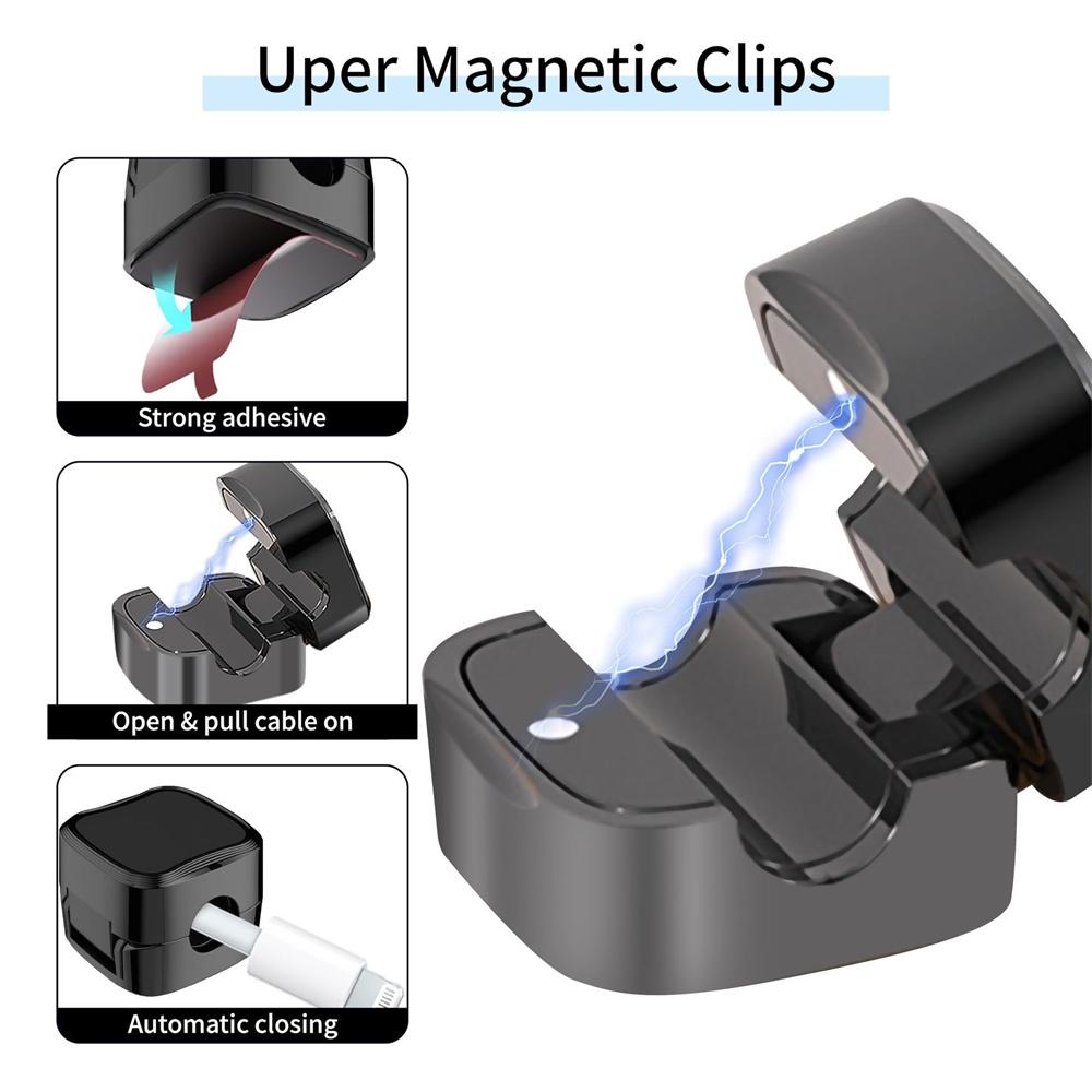 6Pcs Magnetic Cable Management Clips Charging Cord Winder Holder Organizer Black