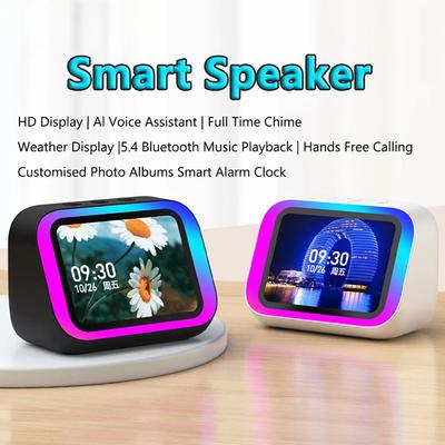 Умный Bluetooth-динамик с большим экраном, настольный динамик, часы, декор для спальни, голосовой помощник