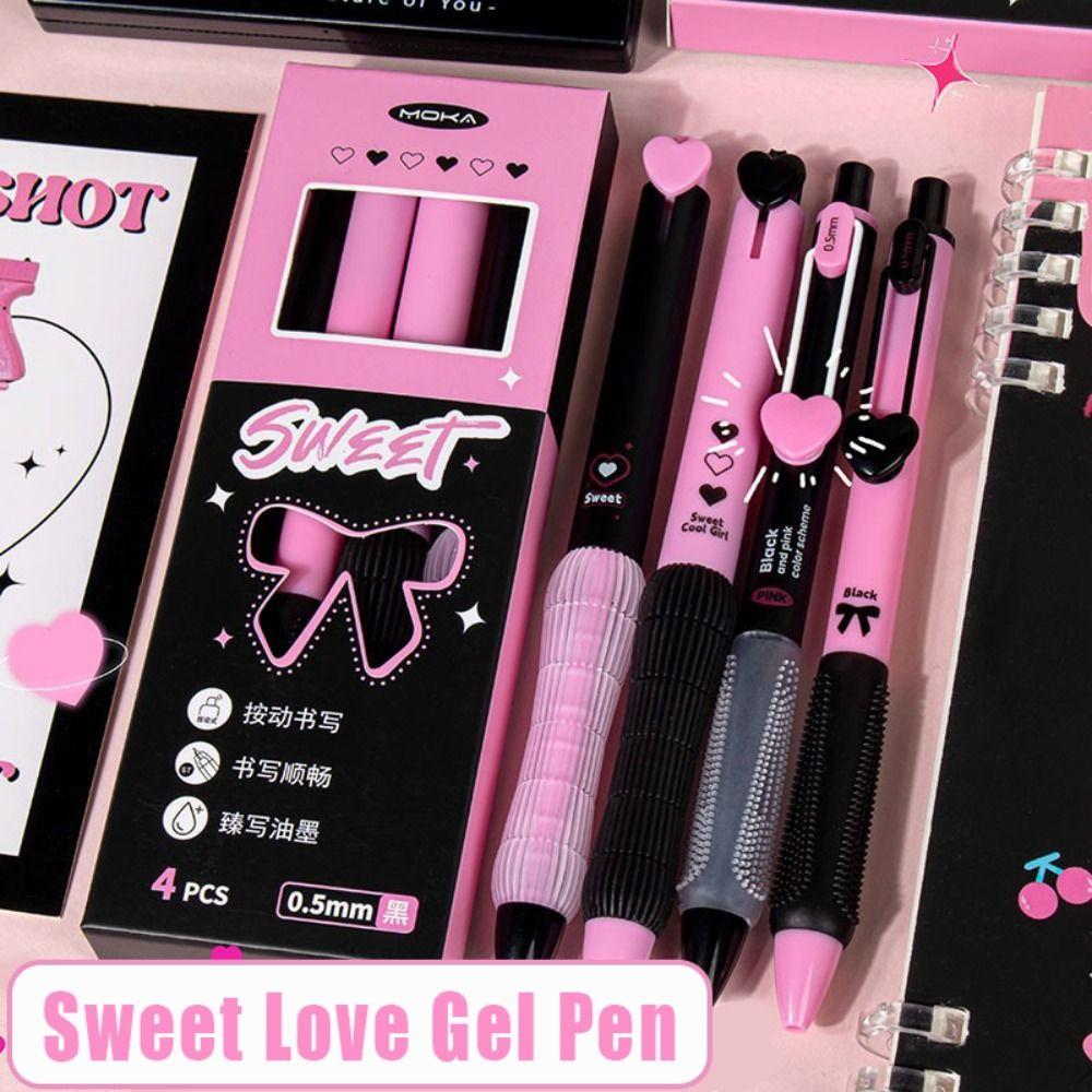4PCS/Set Sweet Love Series Gel Pen 0.5mm Black Ink Writing Tool Ballpoint Pen School Office