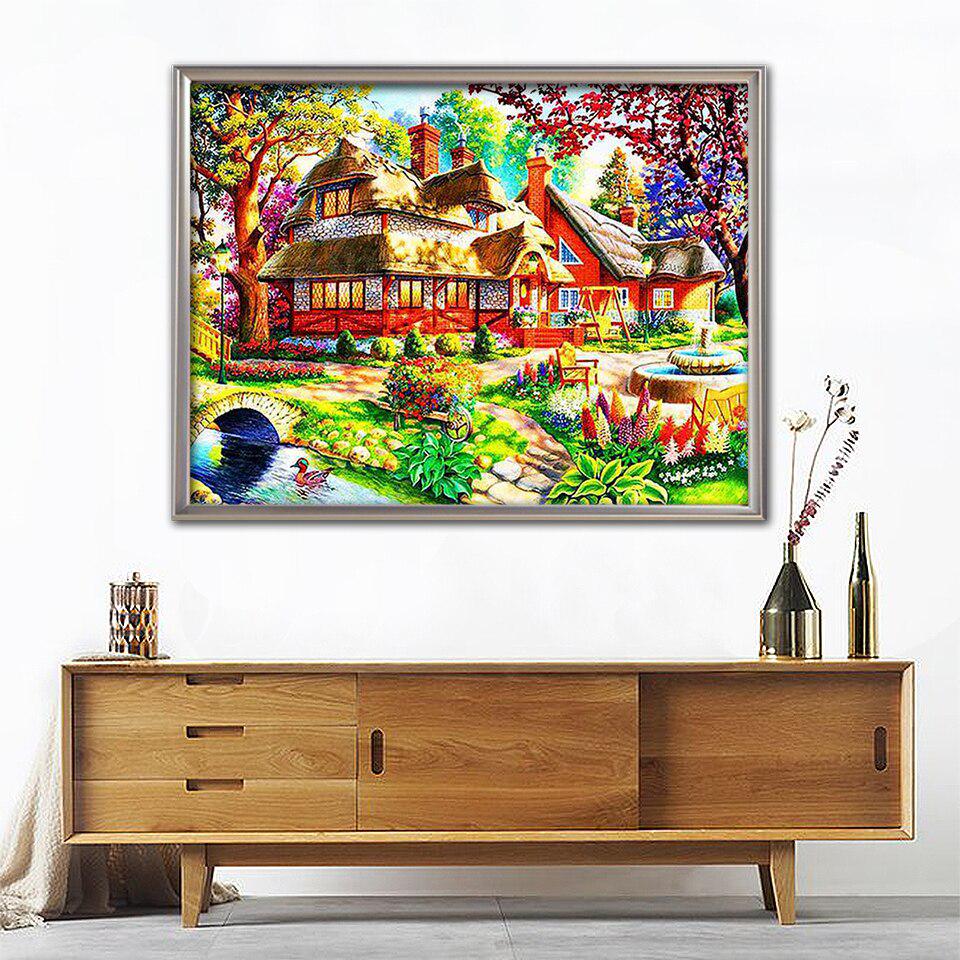 5D DIY Алмазная вышивка Дом горный хрусталь Картина Алмазная картина Осень Вышивка крестом Пейзаж Украшение стены