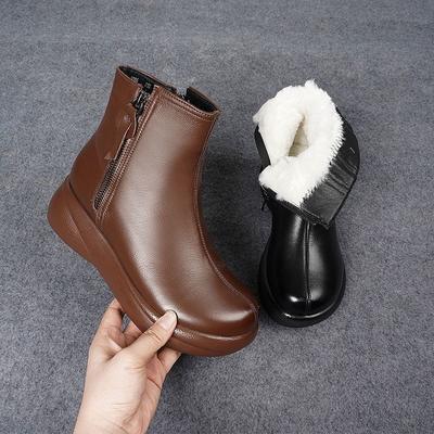 Зимние новые утолщенные теплые хлопковые ботинки с круглым носком, легкие бархатные удобные универсальные женские туфли