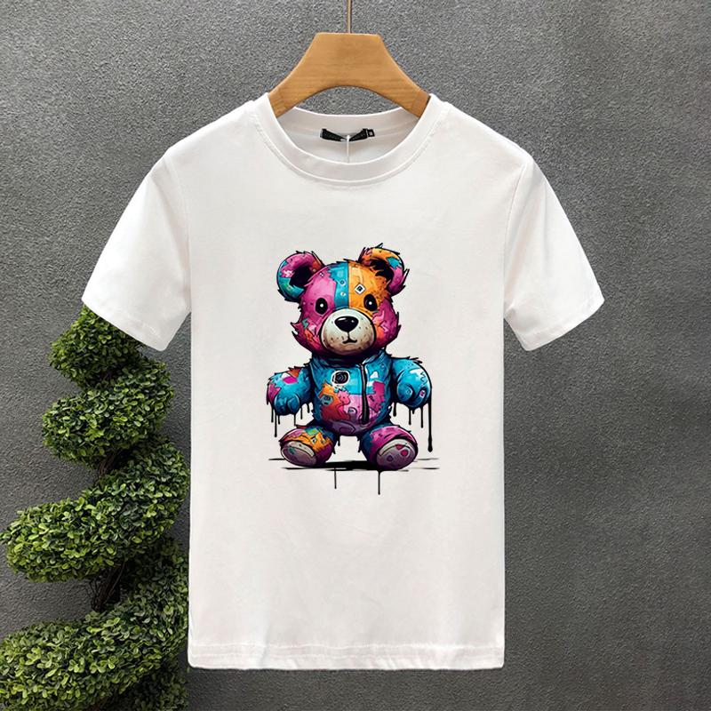 2023 New For Men's T-shirt High Quality 100% Cotton Colours Bear Printing Summer Casual Cool Loose O-Neck T-Shirt Male Tops 2yk