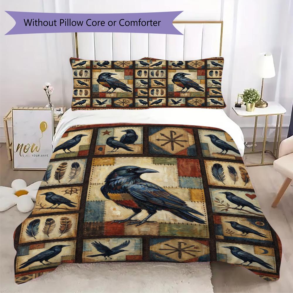 Crow Decoration Pattern Bedding uilt Set uilt Cover Pillowcase Home Decoration Birthday Gift (1 * duvet cover + 2 * pillowcase without core)52