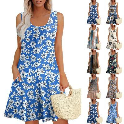 Женские летние платья Свободные сарафаны без рукавов Платье с карманами