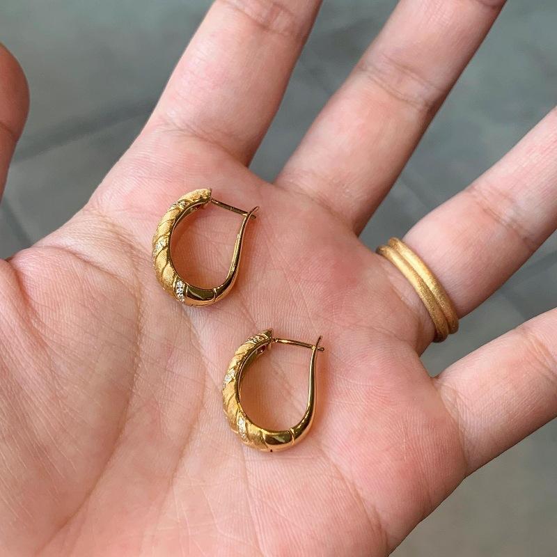 Medieval Style Italian Brushed Wheat Ear Braided Ear Buckle French Retro Seiko Advanced Sense Diamond-Encrusted Niche Women'S Earrings