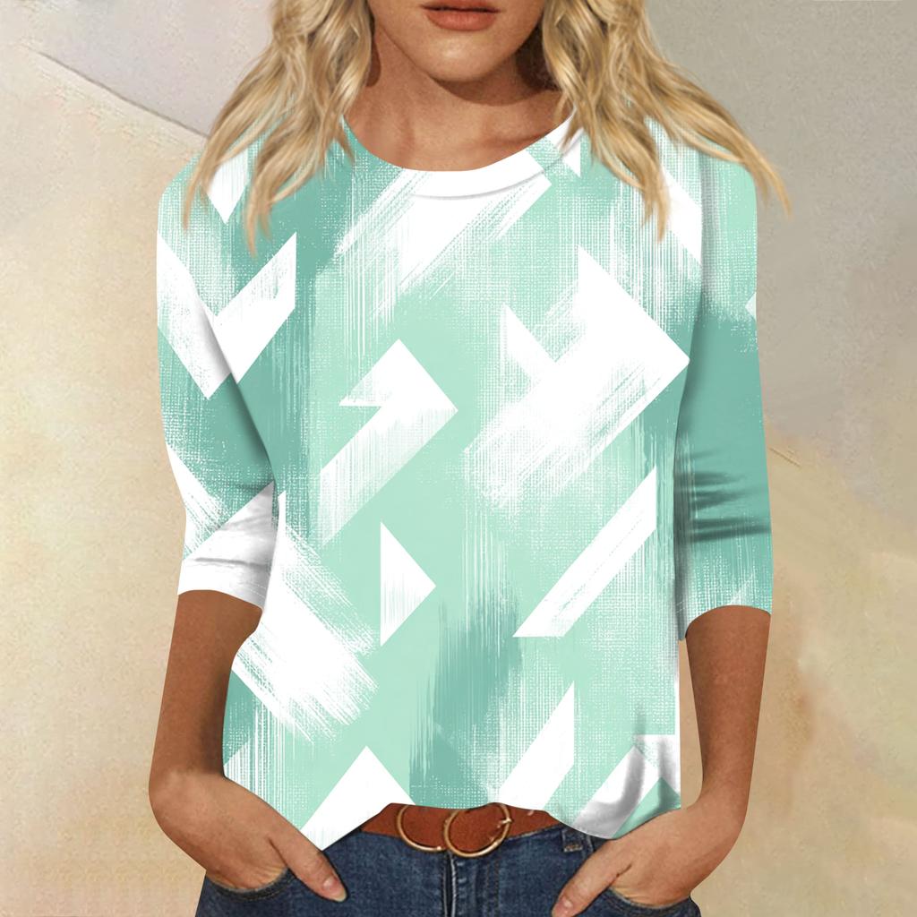 Женская модная повседневная футболка с круглым вырезом, рукавом три четверти и градиентным принтом
