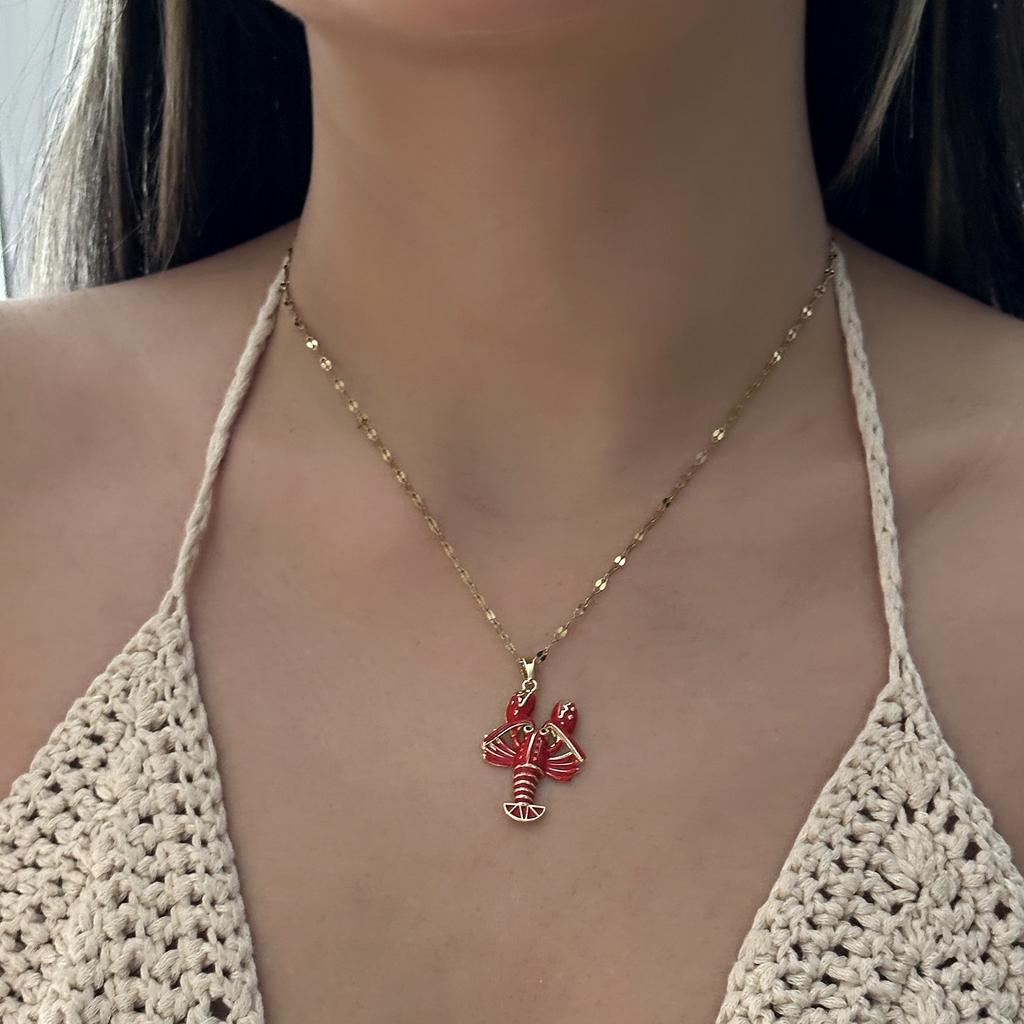 Богемная lobster из нержавеющей стали, ожерелье на ключицу для женщин, минималистичная цепочка с красным эмалированным кулоном, цепочка, вечерние, милые украшения, подарок