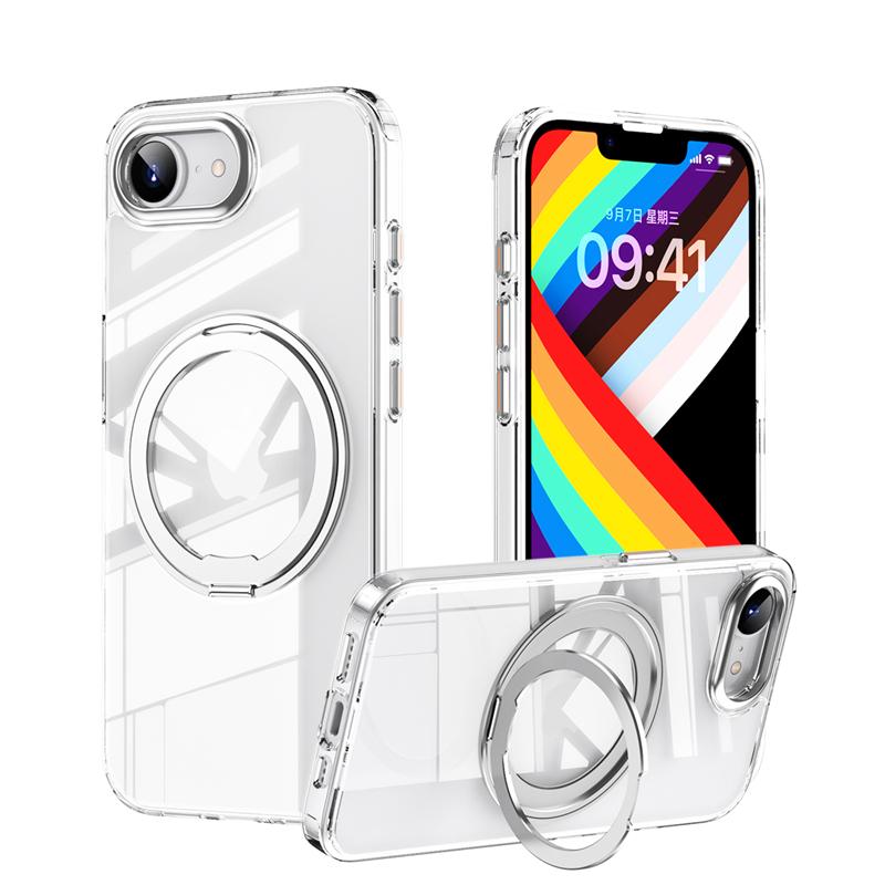 KEYSION Ударопрочный прозрачный чехол для MagSafe для iPhone 16e 2025 360° Магнитная подставка с кольцом для беспроводной зарядки Матовый прозрачный чехол