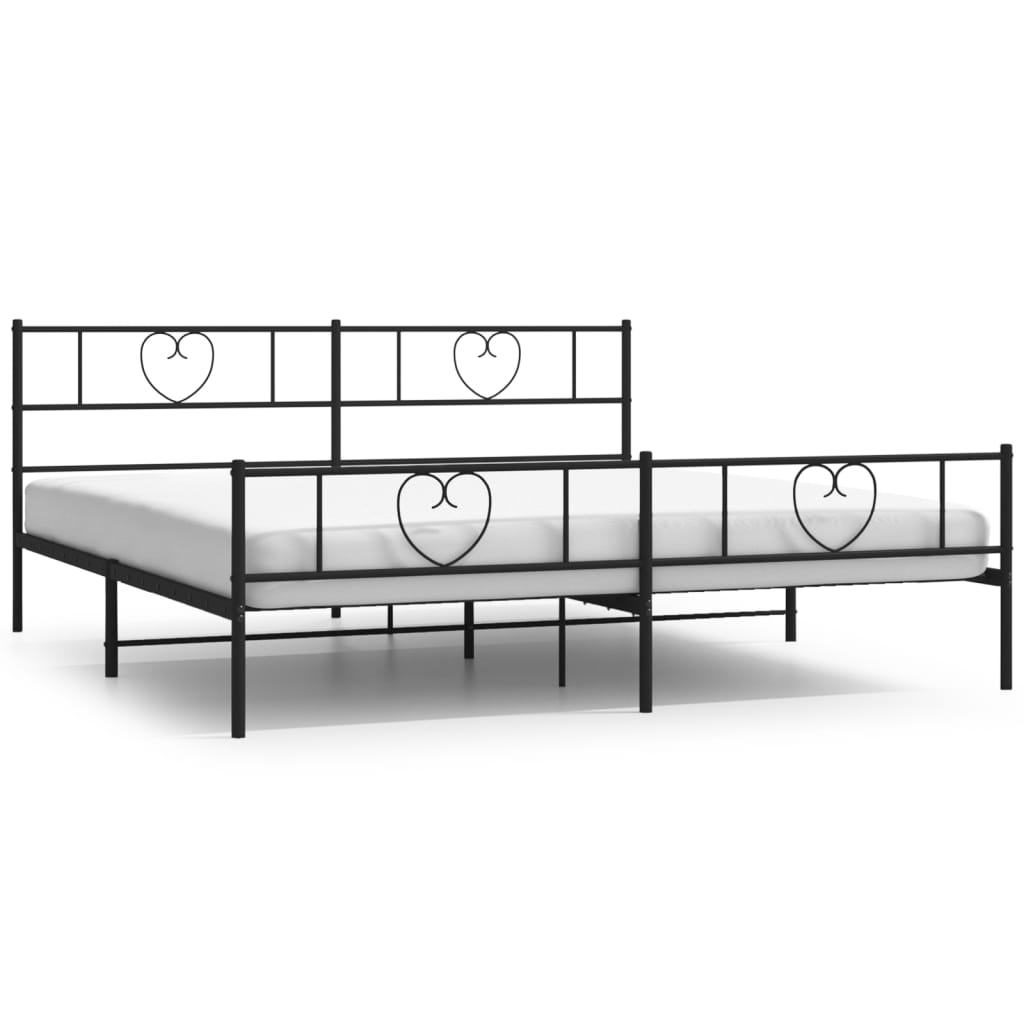 Bed Frame with Headboard and Footboard Metal Black 200x200 cm