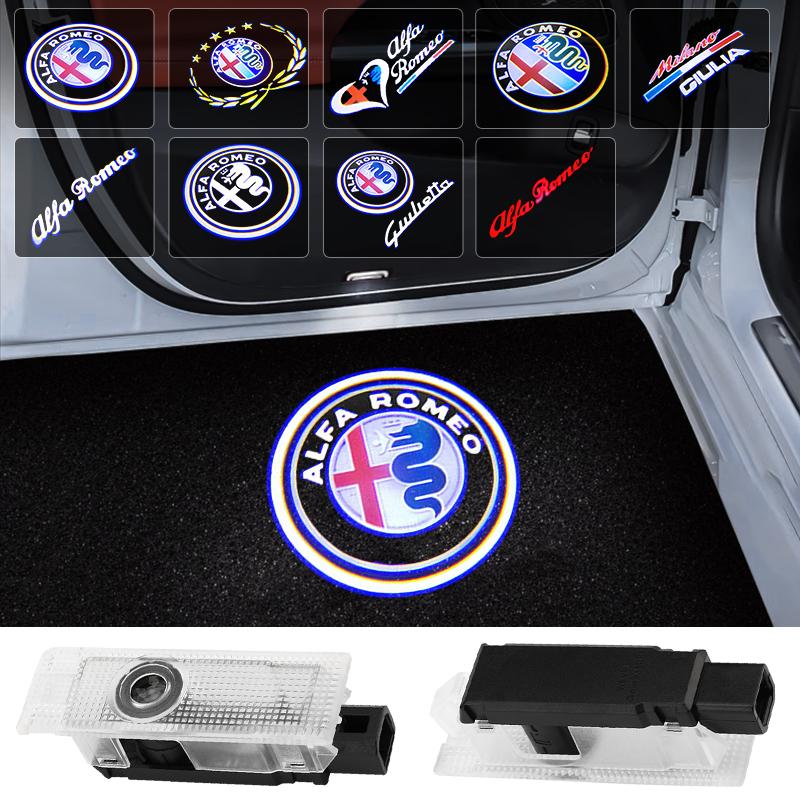 2026 Hot Alfa Romeo 2Pcs LED Car Door Light Shadow Logo Laser Projector For Alfa Romeo 159 Giulietta Giulia Mito Stelvio Brera S