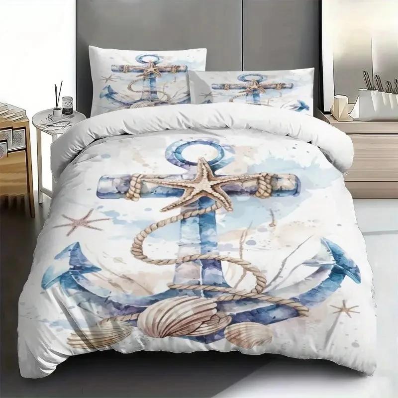 Комплект постельного белья с рисунком якоря, Подходящий для всех сезонов Комплект постельного белья с 3D-печатью, Мягкий и удобный комплект постельного белья для детей и взрослых