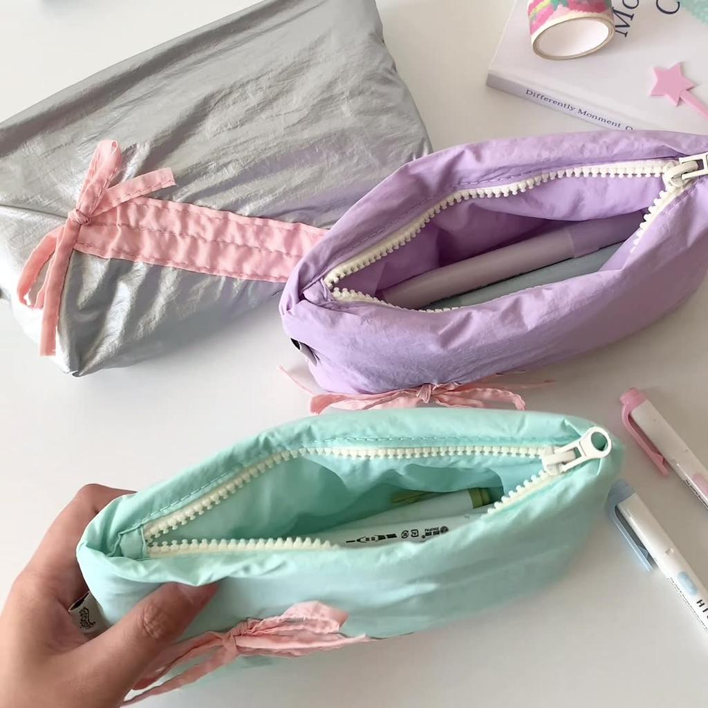 1 шт. Милый пенал с бантиком, Корейский милый стиль, Мягкий на ощупь, Чехол-органайзер для ручек для канцелярских принадлежностей, Студенческий школьный подарок