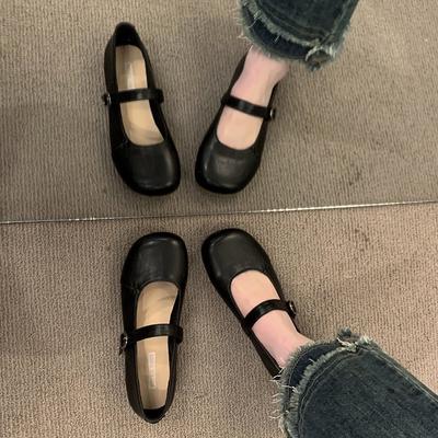 Универсальные туфли с плоским дном и круглым носком, женские, весна 2025, новые корейские туфли из кожи, французские туфли Мэри Джейн с пряжкой из одного слова