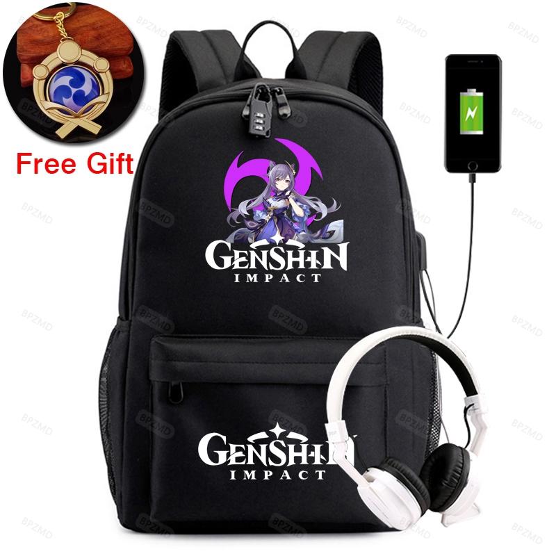 Рюкзак Genshin Impact, школьный парусиновый рюкзак для мальчиков и девочек, противоугонный USB-рюкзак, брелок для мужчин и женщин, дорожные сумки