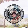 American Flag Dog Design 3D Metal Wind Chime for Outdoor Garden Patio Indoor Decor Holiday Festival Party Gift Rotating Wind Spinner