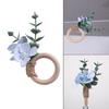 6Pcs Boho Napkin Rings Fabric Flower Faux Eucalyptus Leaf Napkin Holders Rustic Wooden Napkin Rings for Wedding Bridal Shower Dining Table Decor