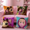 Anime MMasha And The Bear Cushion Cover Plush Fabric Soft DoubleSided Printed Sofa Warm Winter Home Gift Pillow Cover