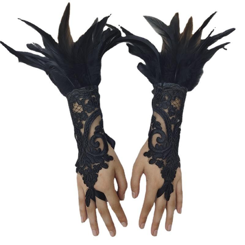 Gothic Lace Feather Scarf Lace Feather Bracelet Masquerade Brother Women's Clothing Accessories