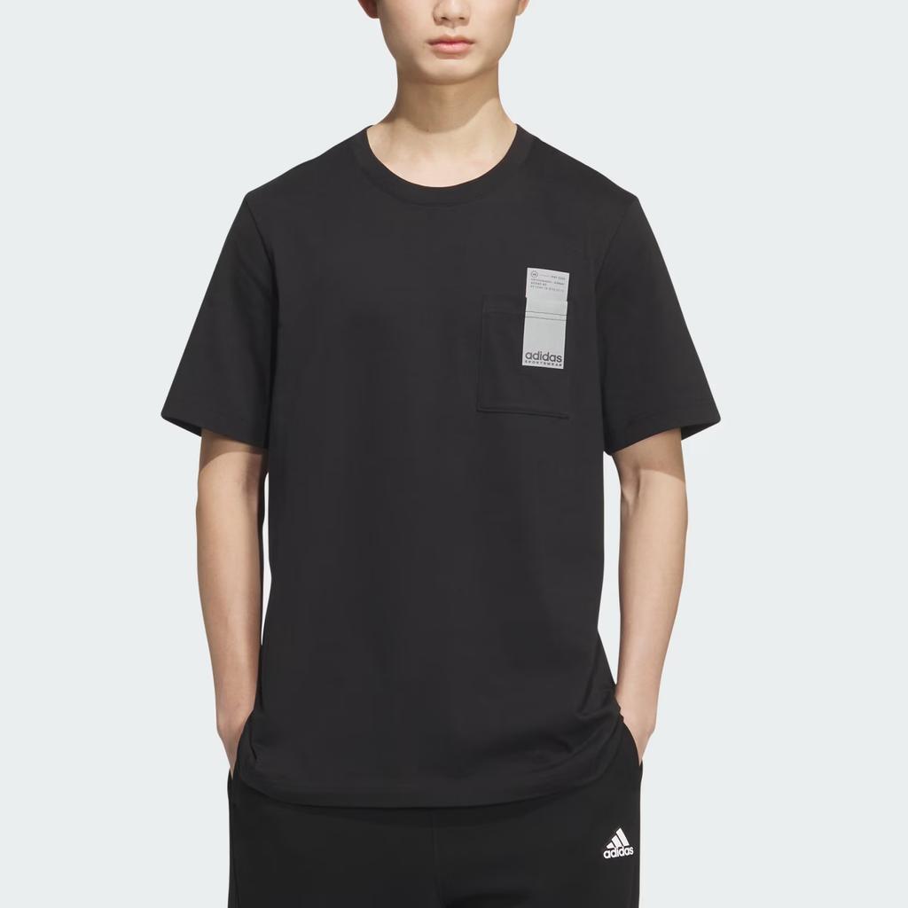 adidas Повседневная футболка с круглым вырезом и коротким рукавом, унисекс, черная JI9081