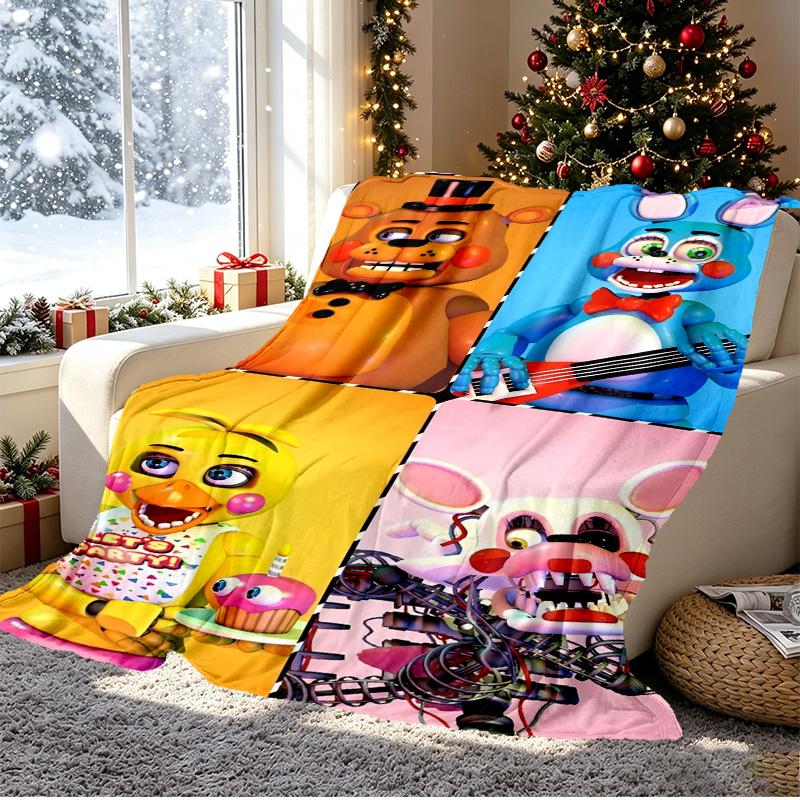Five Nights at Freddy's Pattern Blanket for Home Decoration, Bed, Sofa, Car Travel, Camping, Suitable for All Seasons, Birthday Christmas Gift