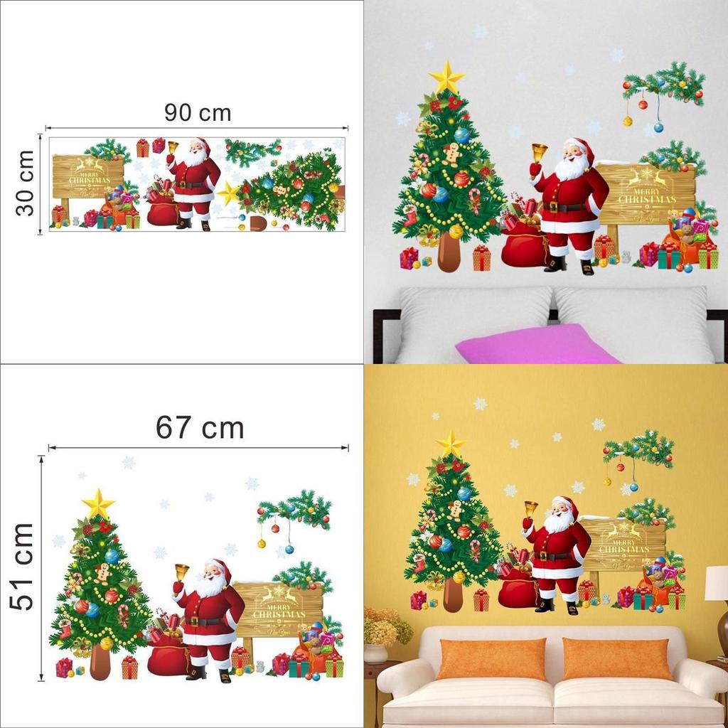 Christmas Wall Sticker Pvc Decorative Removable Santa Claus And Christmas Tree For Home Decor
