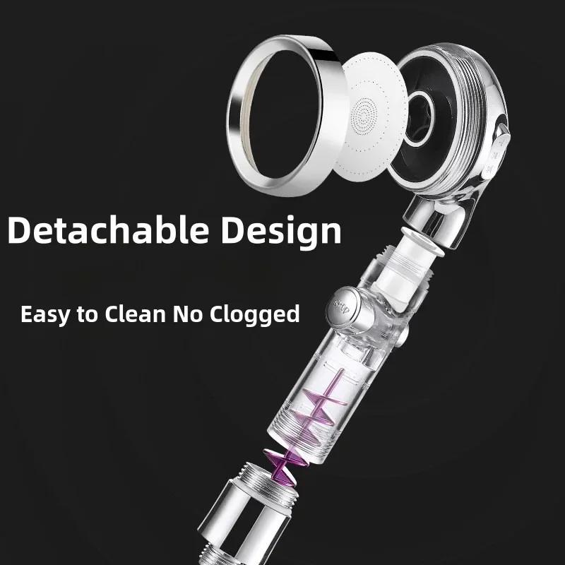 1Pc 3 Modes Turbocharged Shower Head High Pressure Water Saving Adjustable Handheld Showerhead Massage Filter Rainfall Nozzle