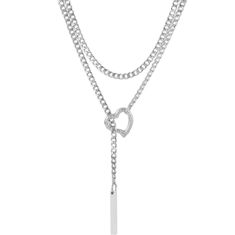 Colorful Love Double-layer Necklace, Niche Style Y-chain Collarbone Chain, Stainless Steel Does Not Fade