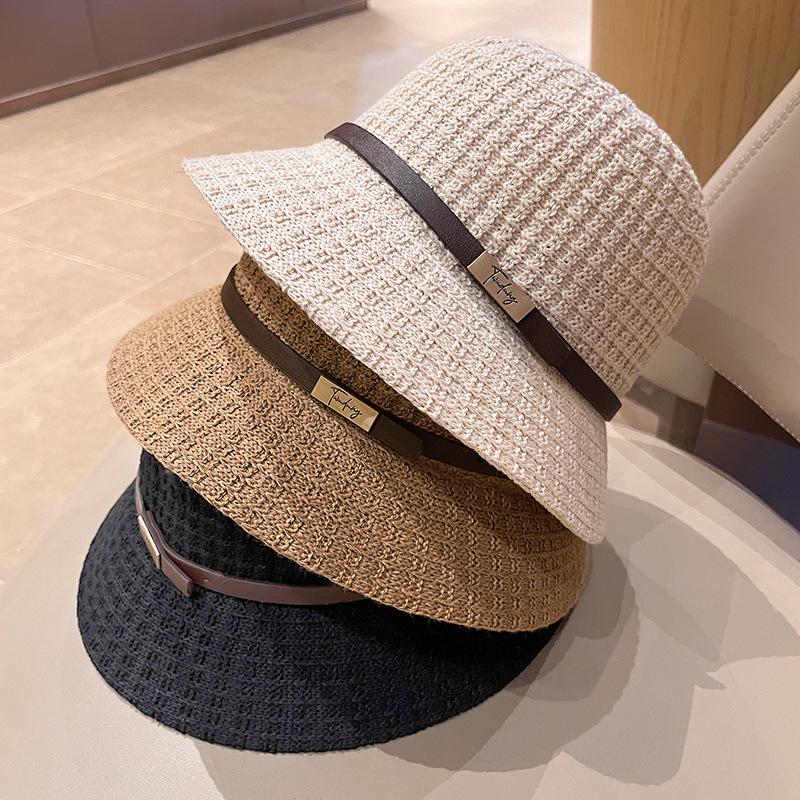 Hat cotton and linen knitted bucket hat women's bow small edge top hat spring and autumn vacation simple leisure sunscreen basin hat
