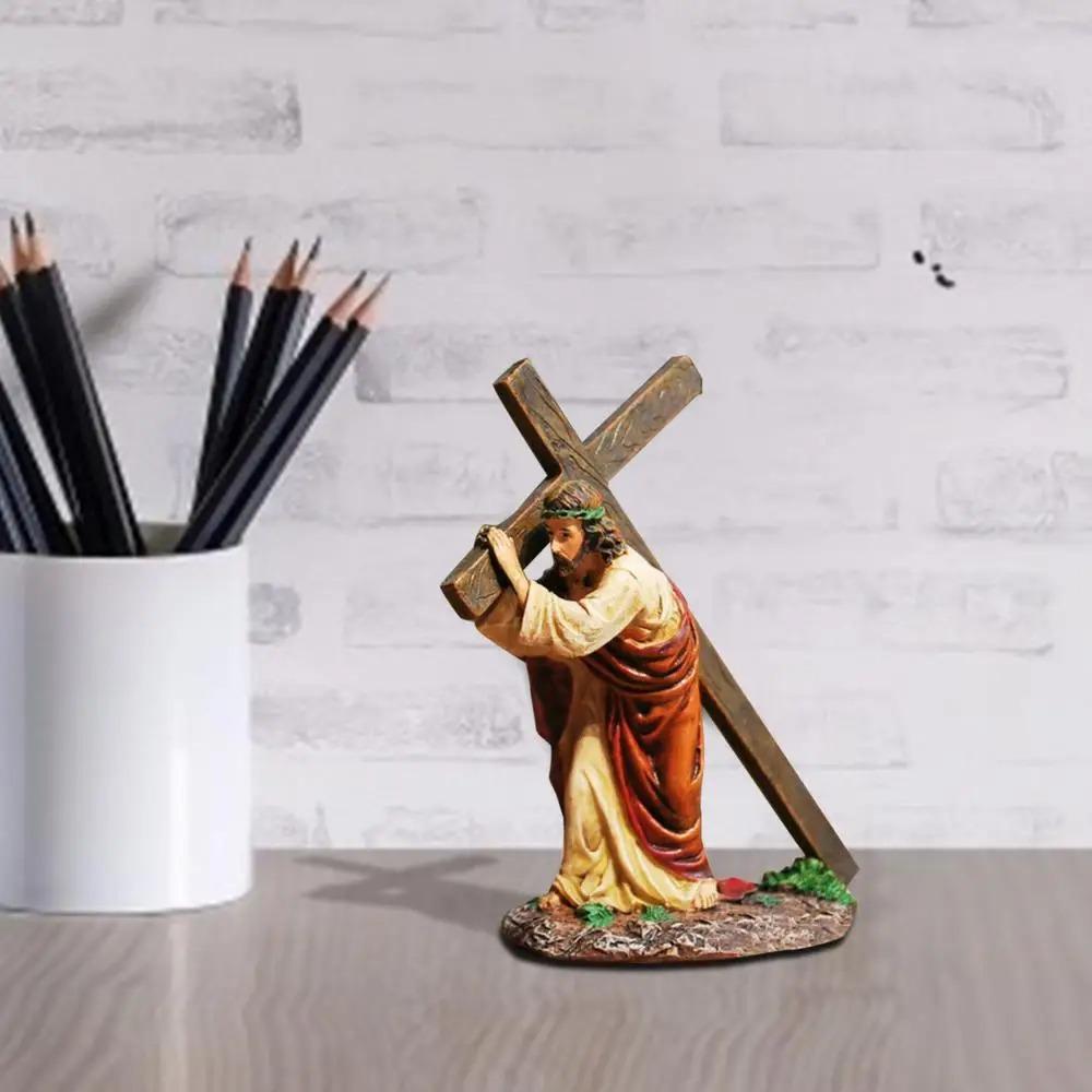 Handmade Jesus Cross Statue Realistic Catholic Religious Accessories Christ Figure Church Decor
