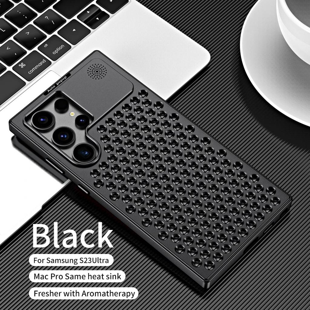 Luxury Metal Cooling Aluminum Phone Case For Samsung Galaxy S23ultra S22ultra/iphone 15 14 13 12 Pro Max Aroma Diffuser Heat Dissipation Cover
