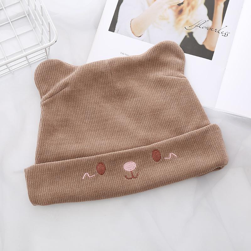 Cartoon Pile Hat Female Autumn And Winter Pullover Hat Bear Embroidery Cute Thermal Ear Hat Student With Ears