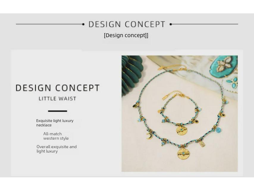 Bohemian French Retro Jewelry Set: Colorful Cotton Rope Necklace & Braided Bracelet