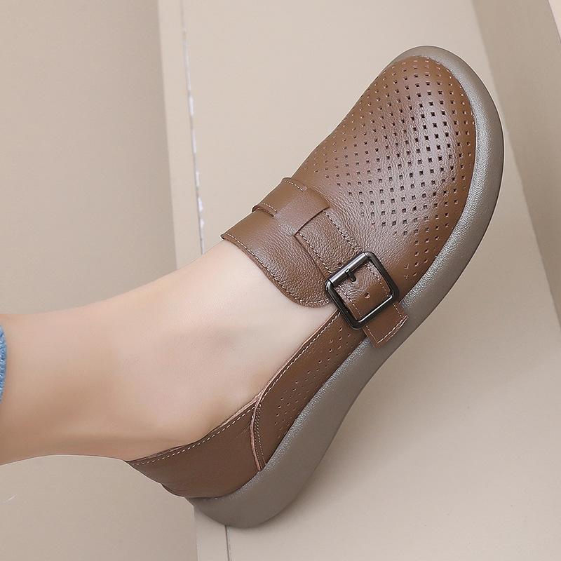 Fashion GKTINOO 2024 White Moccasins For Women Genuine Leather Flats Hollow Loafers Shoes Women's Soft Casual Sneakers Flat Shoes