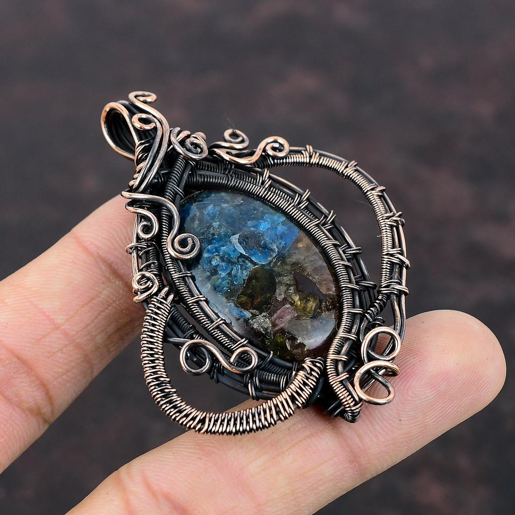 Медный арбуз, турмалин, кулон, медная проволока, кулон с драгоценным камнем, медная ювелирная проволока ручной работы, ювелирные изделия для подарка, кулон с камнем