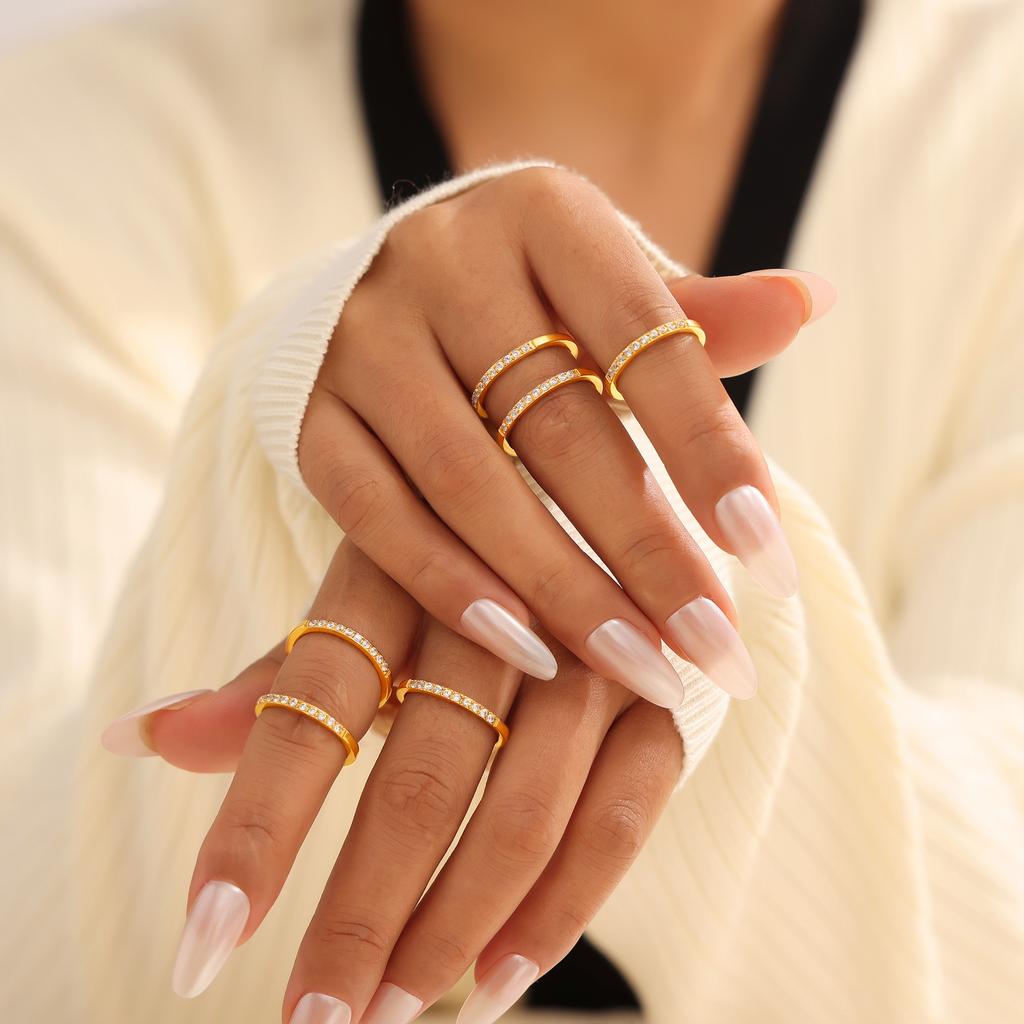 Цирконий тонкое кольцо штабелируемое ювелирное изделие ниша простое титановая сталь PVD покрытие 18K настоящее золотое кольцо для женщин