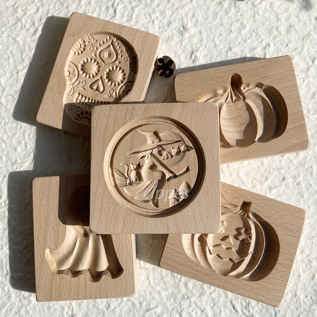 Деревянные формы для печенья на Хэллоуин, 3D резная тисненая форма для имбирного печенья для выпечки, Тыква Череп Привидение Ведьма Джек О'Лантерн