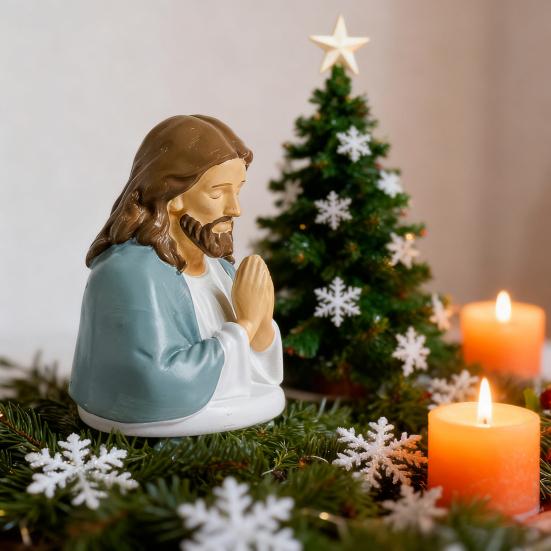 Christmas Night Light Santa Prayer/Jesus Prayer/Bathtub Snowman/Santa Reading LED Table Lamp Winter Resin Sculpture for Mantel Shelf Bedside Decor