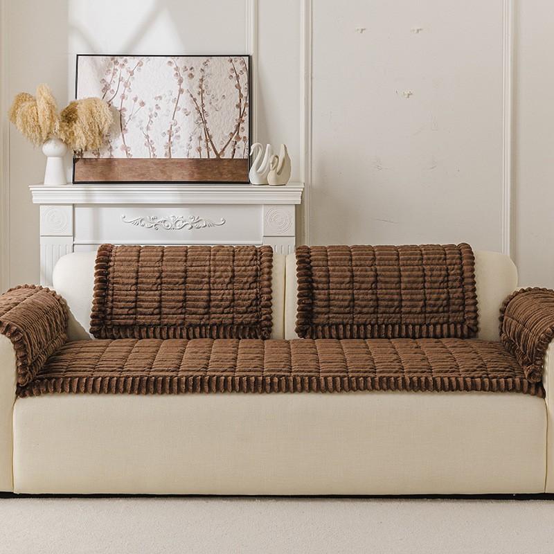 Minimalist Plush Sofa Cushion Non-Slip Winter Thick Warm Couch Cover Solid Color
