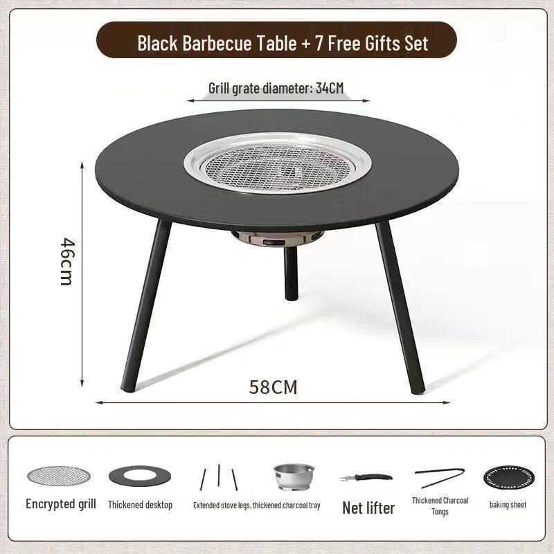 XunJing Portable Folding Outdoor Charcoal BBQ Grill & Tea Table
