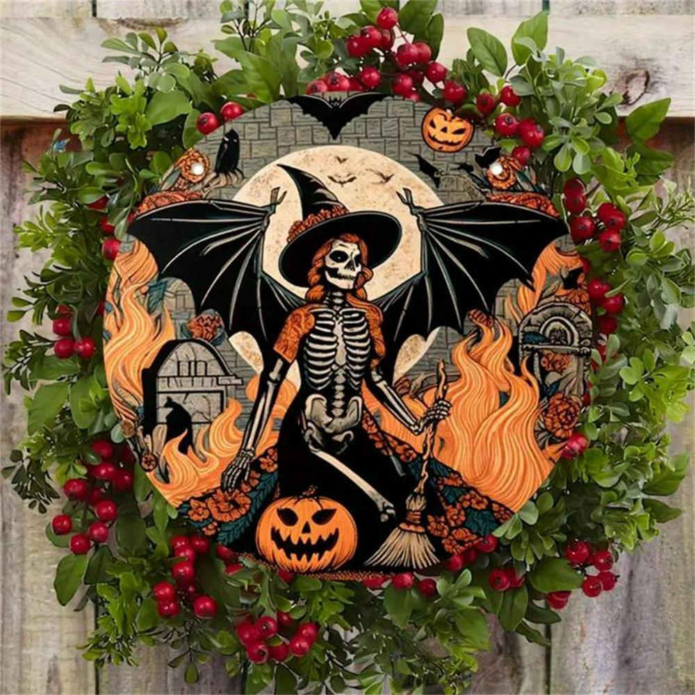 Creative Wooden Craft Door Plaque Decoration Circular Logo Witch Wooden Plaque Halloween Decoration Christmas